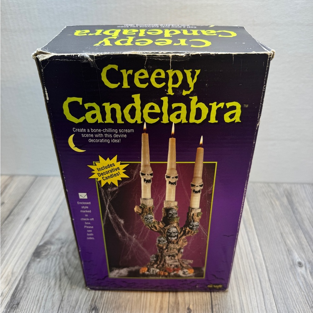 Vintage Halloween Fun World Creepy Candelabra Spooky Skull Tree With Candles